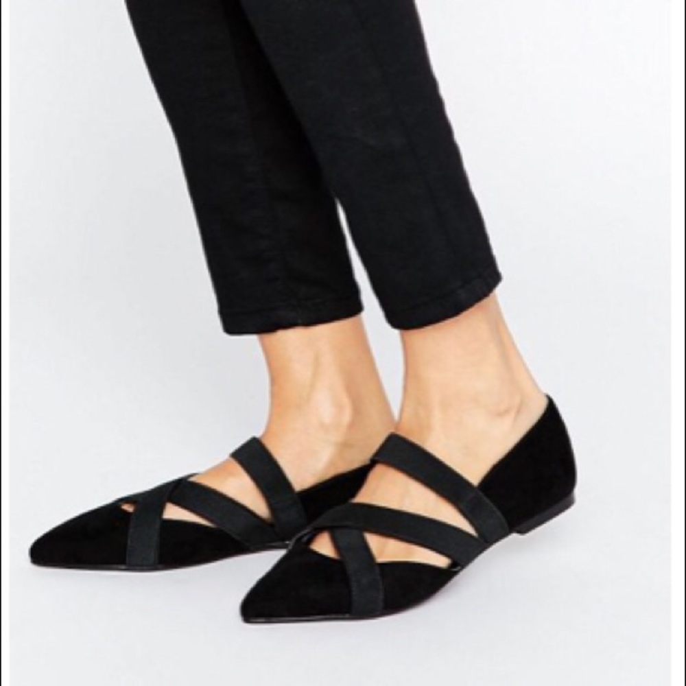 Asos Ladder Elastic Detail Pointed Ballet Flats